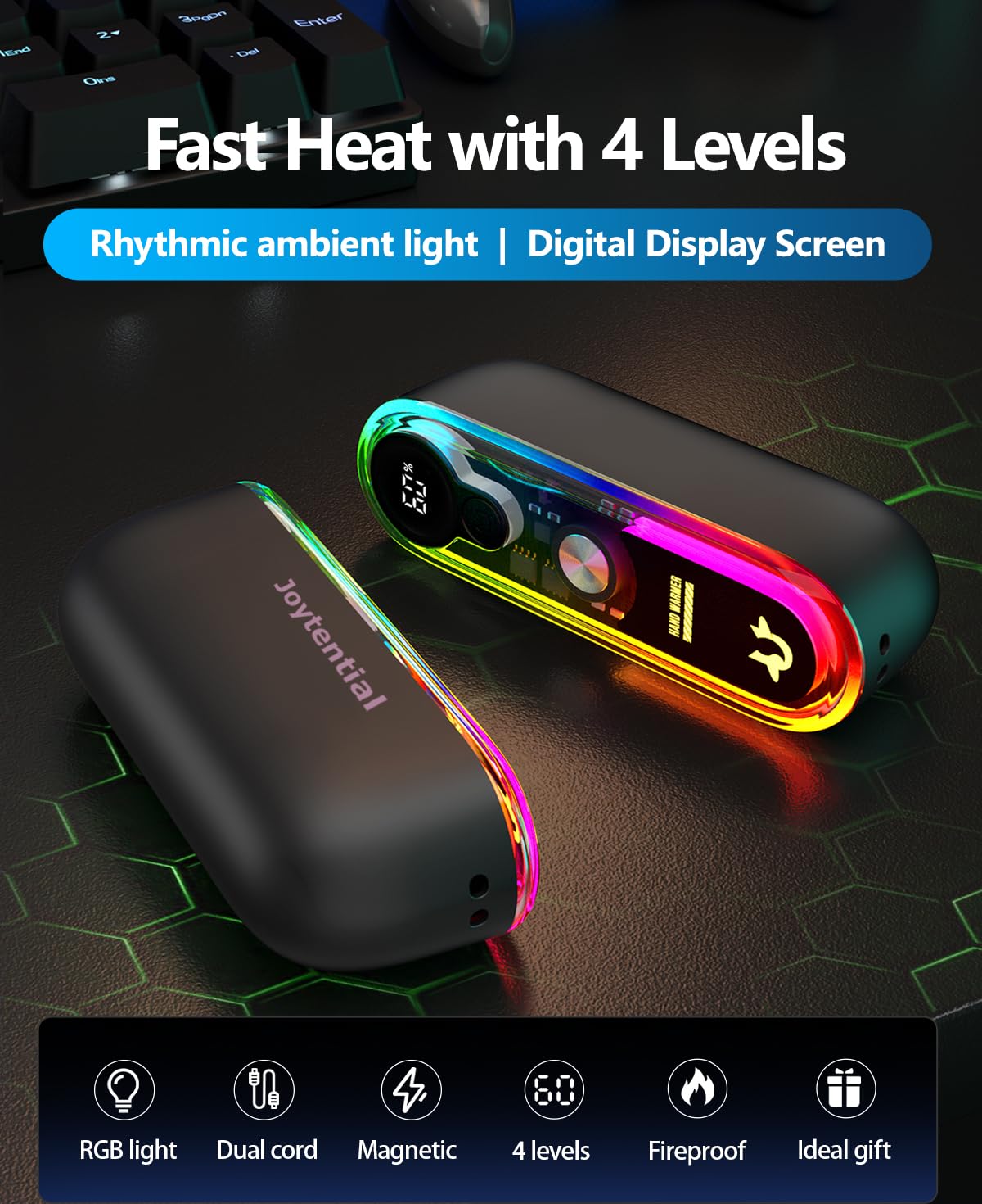 Scaldamani Elettrico Ricaricabili, 2 in 1 Scalda Mani Portatile Magnetico, 4 Livelli di Calore, USB Scaldamani Tascabili Regali per Outdoor Campeggio, Sci, Raynauds, Giochi