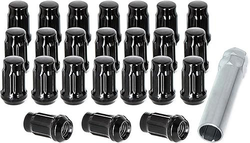 TCP Hardware Group M12x1.5  6 tuercas de lengüeta estriadas con asiento cónico  20 accesorios de rueda de extremo cerrado negros compatibles con