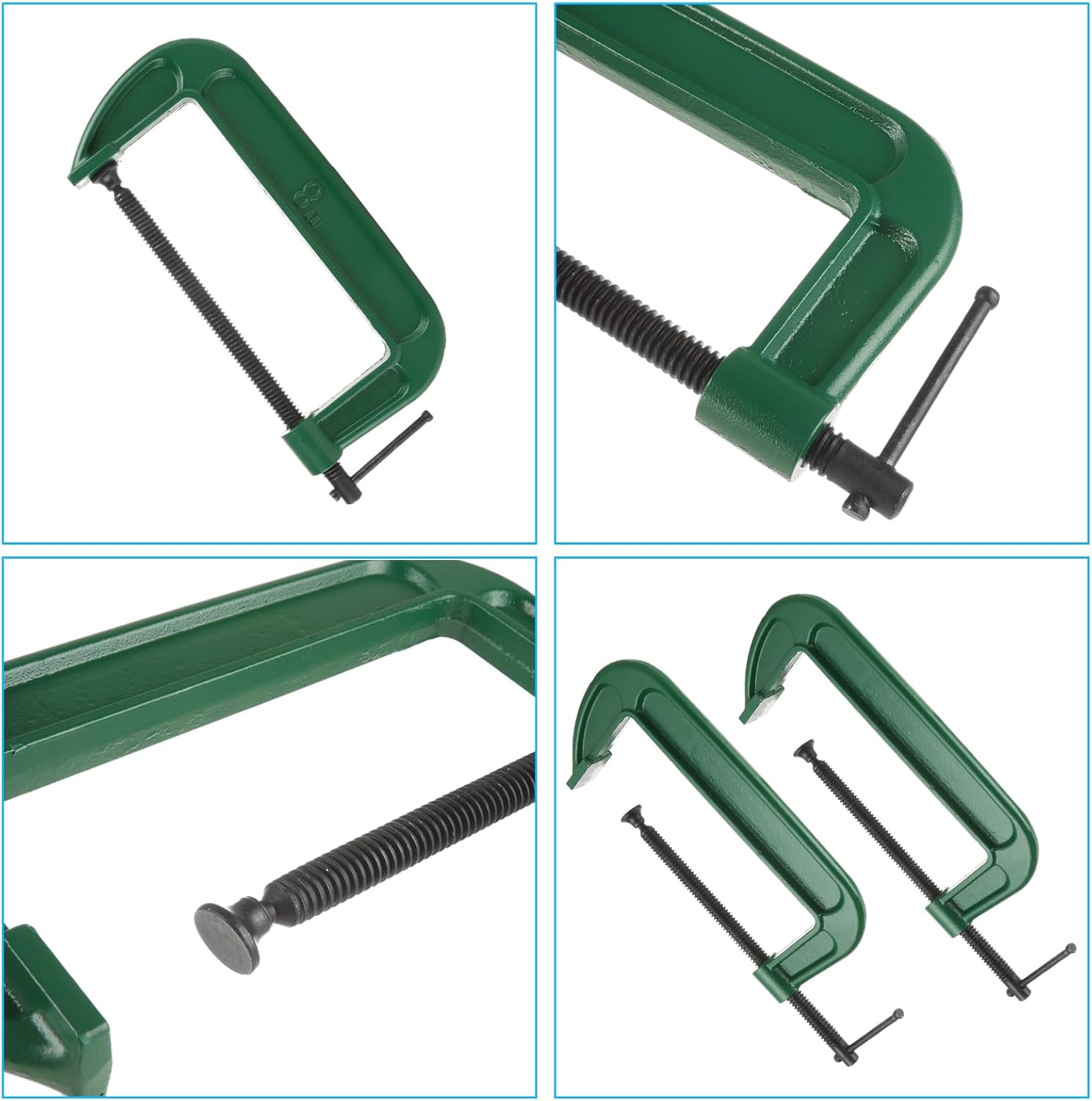 4Pcs 8 Inch C Clamp Heavy Duty C-Clamps Quality Iron C-Clamps Industrial Strength C Clamp Set for Woodworking Welding Building Metal Workpiece