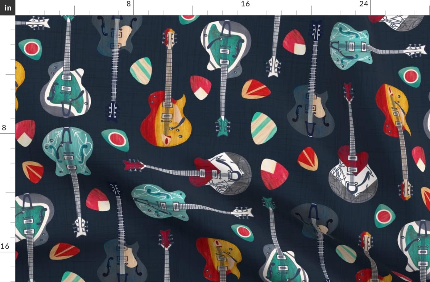 Spoonflower Fabric - Guitar Rock Retro Vintage Music Instrument Musical Talent Little Printed on Organic Cotton Sateen Fabric by The Yard - Sewing Quilting Apparel Home Decor