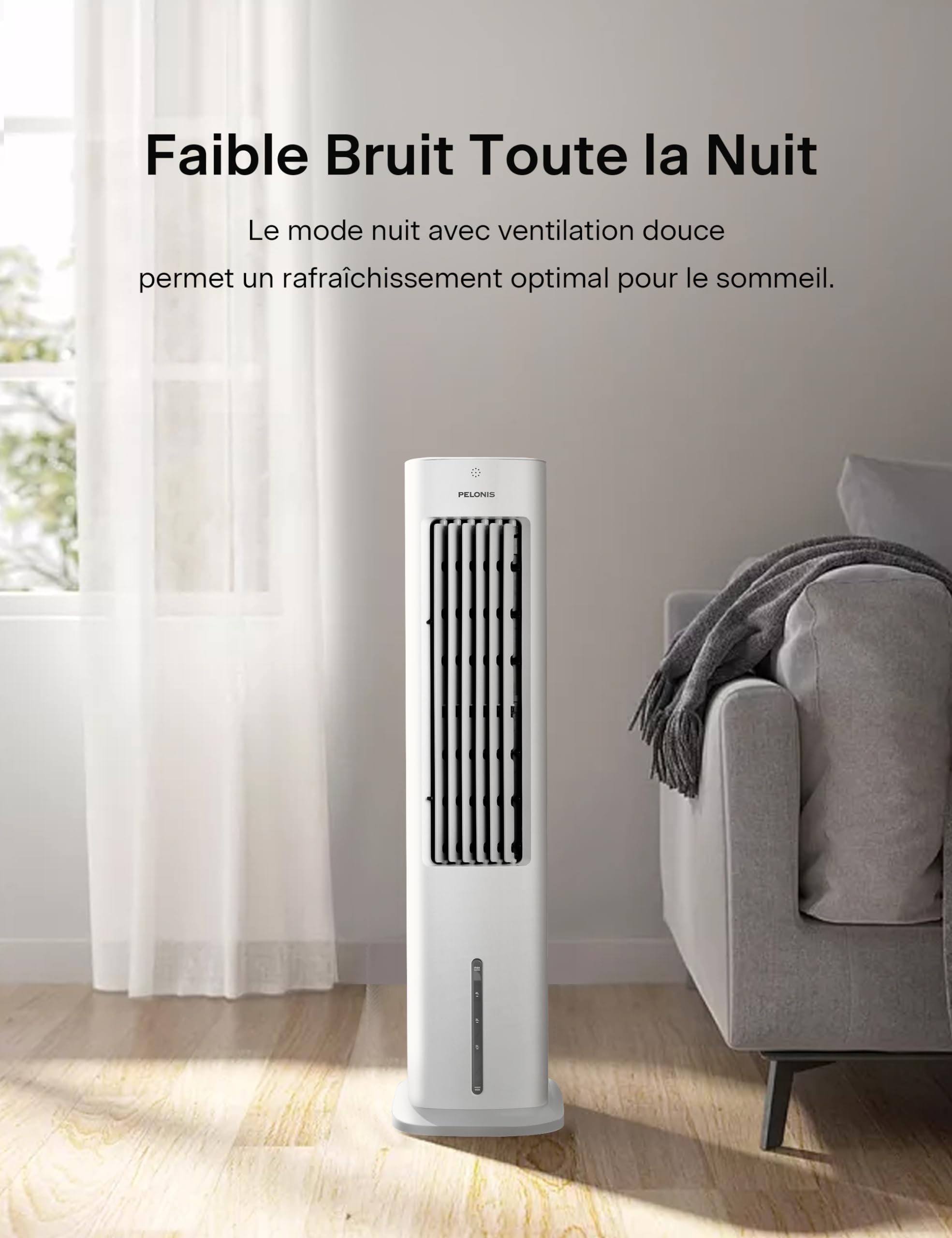 PELONIS Refroidisseur d'Air par Évaporation, Climatiseur Mobile, 5L avec Télécommande, 355m³/h, Sans Tuyau d'Évacuation