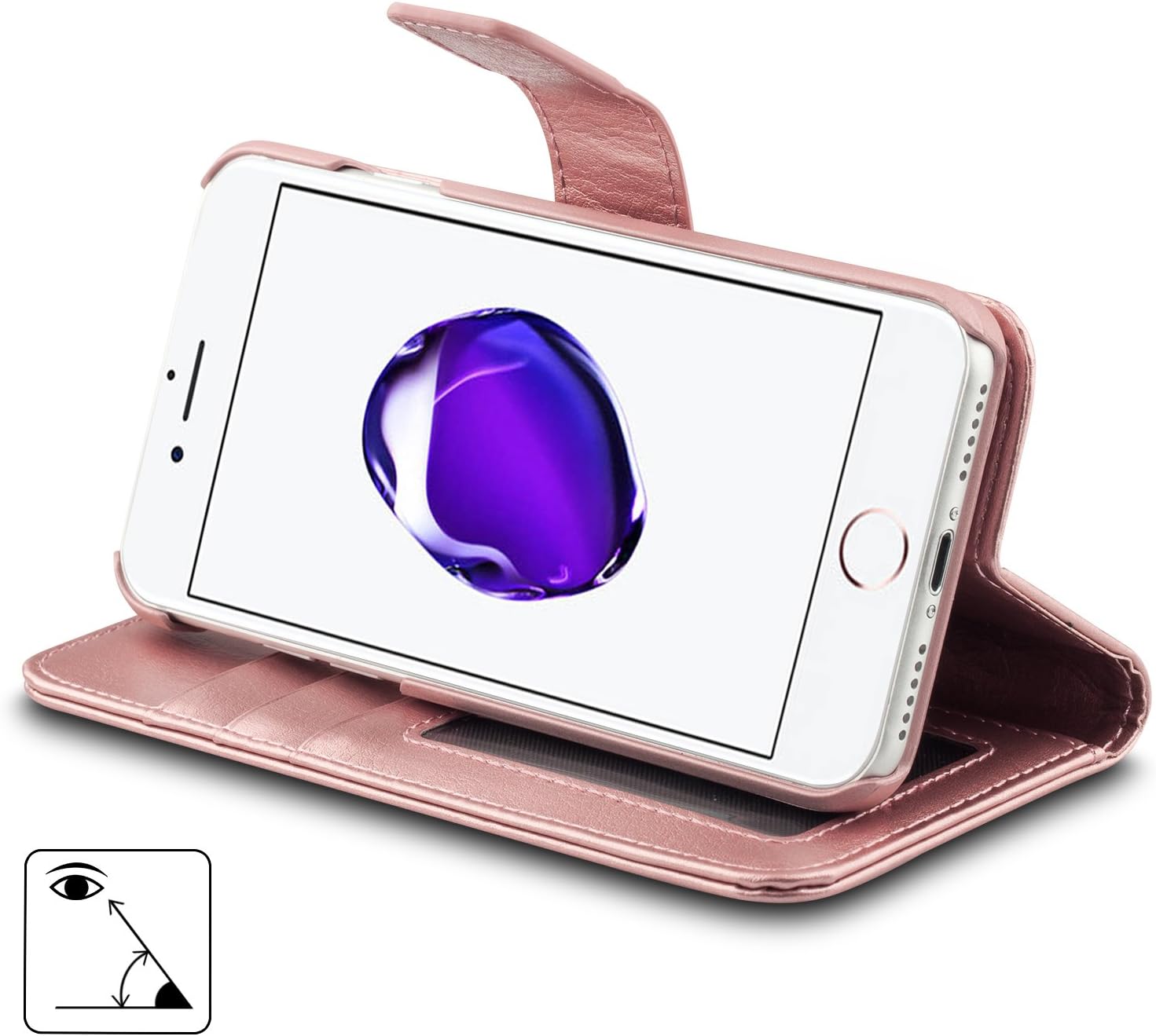 AMOVO Case for iPhone 7 [2 in 1], iPhone 7 Wallet Case [Detachable Wallet Folio] [Premium Vegan Leather] iPhone 8 Wallet Case with Gift Box Package (iPhone 7&8 (4.7") Rosegold)