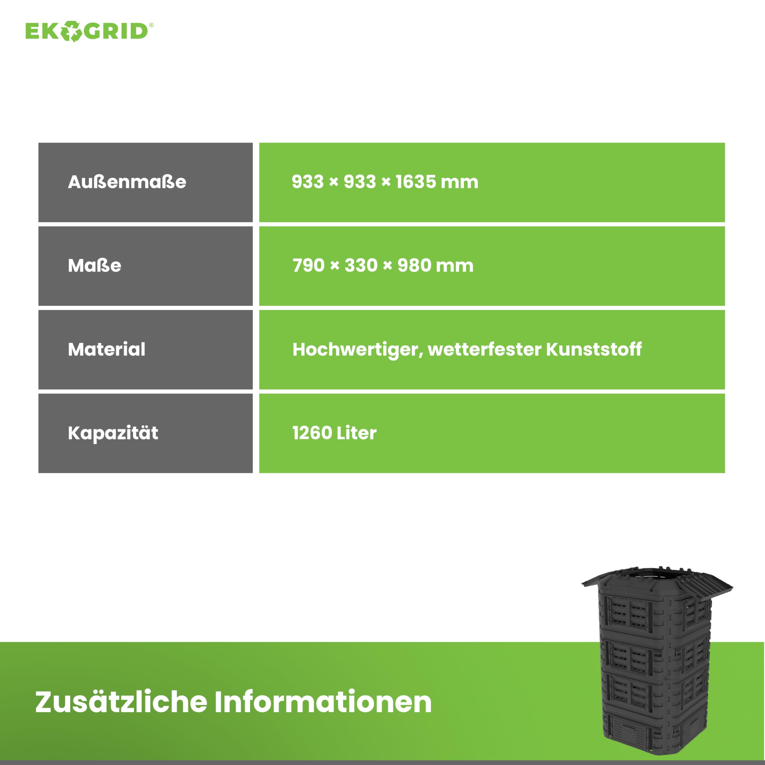Komposter Garten Modular - 1260 L - Gartenkomposter mit Tröpfchenbewässerung und Belüftung - Schwarz