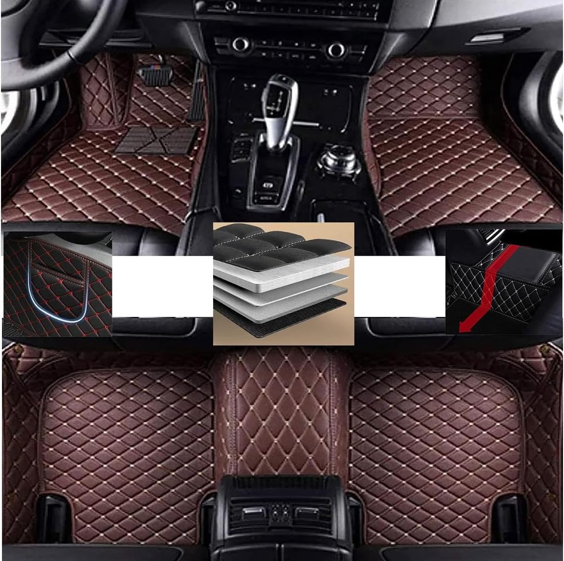 Dywaniki samochodowe dla Infiniti QX80 7 posti 2004 2005 2006 2007-2010 (LHD), skórzana wkładka do stóp mata antypoślizgowa wykładzina akcesoria, G/kawa