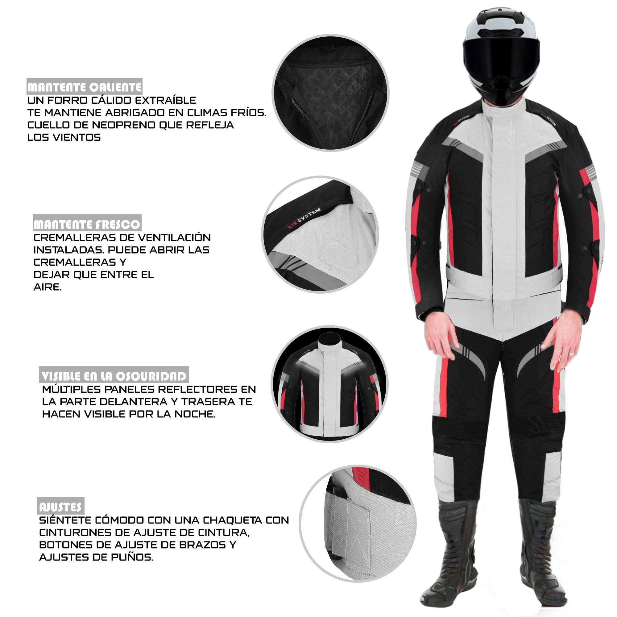 Traje de moto para hombre, chaqueta de moto impermeable con pantalones y guantes, traje de moto con armadura extraíble y protección