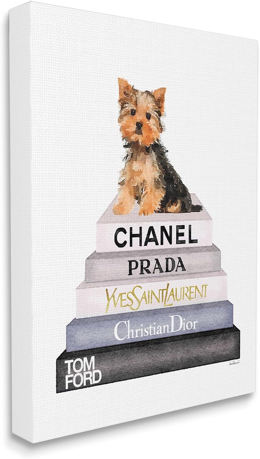 Stupell Industries 'Book Stack Yorkie Dog Glam Fashion Watercolor', Canvas Art, 24 x 30 Inches, Easy to Hang and Sturdy, Made in USA, by Amanda Greenwood