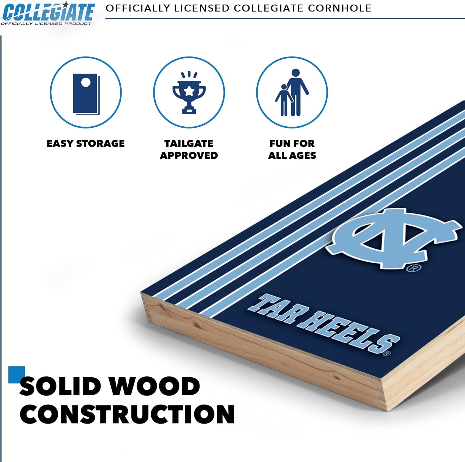 2' x 3' Solid Wood Cornhole Set with Direct Print HD Team Graphics – Great Gift for Any NCAA Fan! Bean Bag Toss Family Outdoor Games – North Carolina Tar Heels