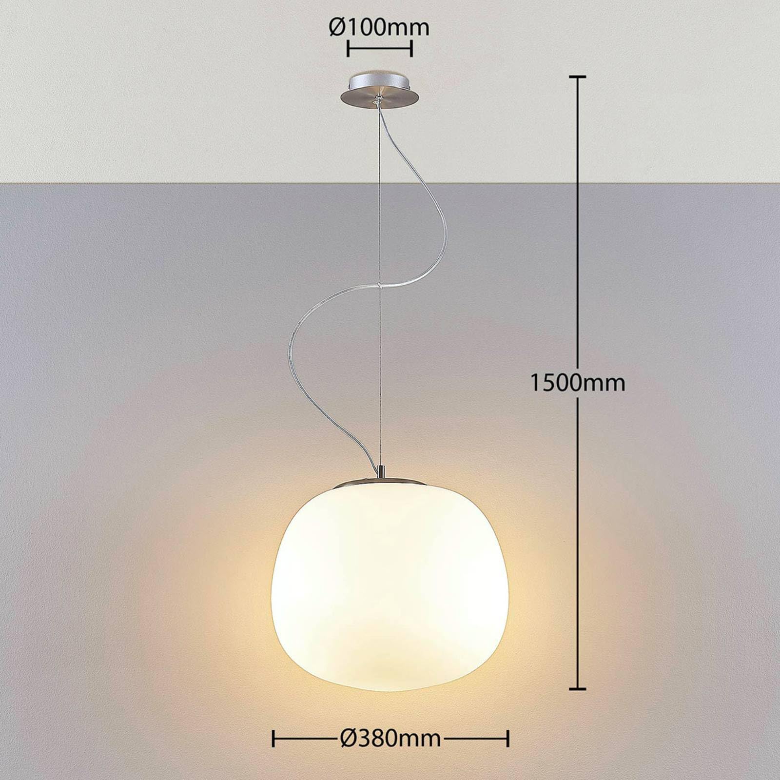 Lindby Lampada a sospensione soffitto, Lampadario soggiorno moderno cucina Sfera in Vetro pendente Bolla di Bianco Stile Nordico Elegante Ø38 cm E27