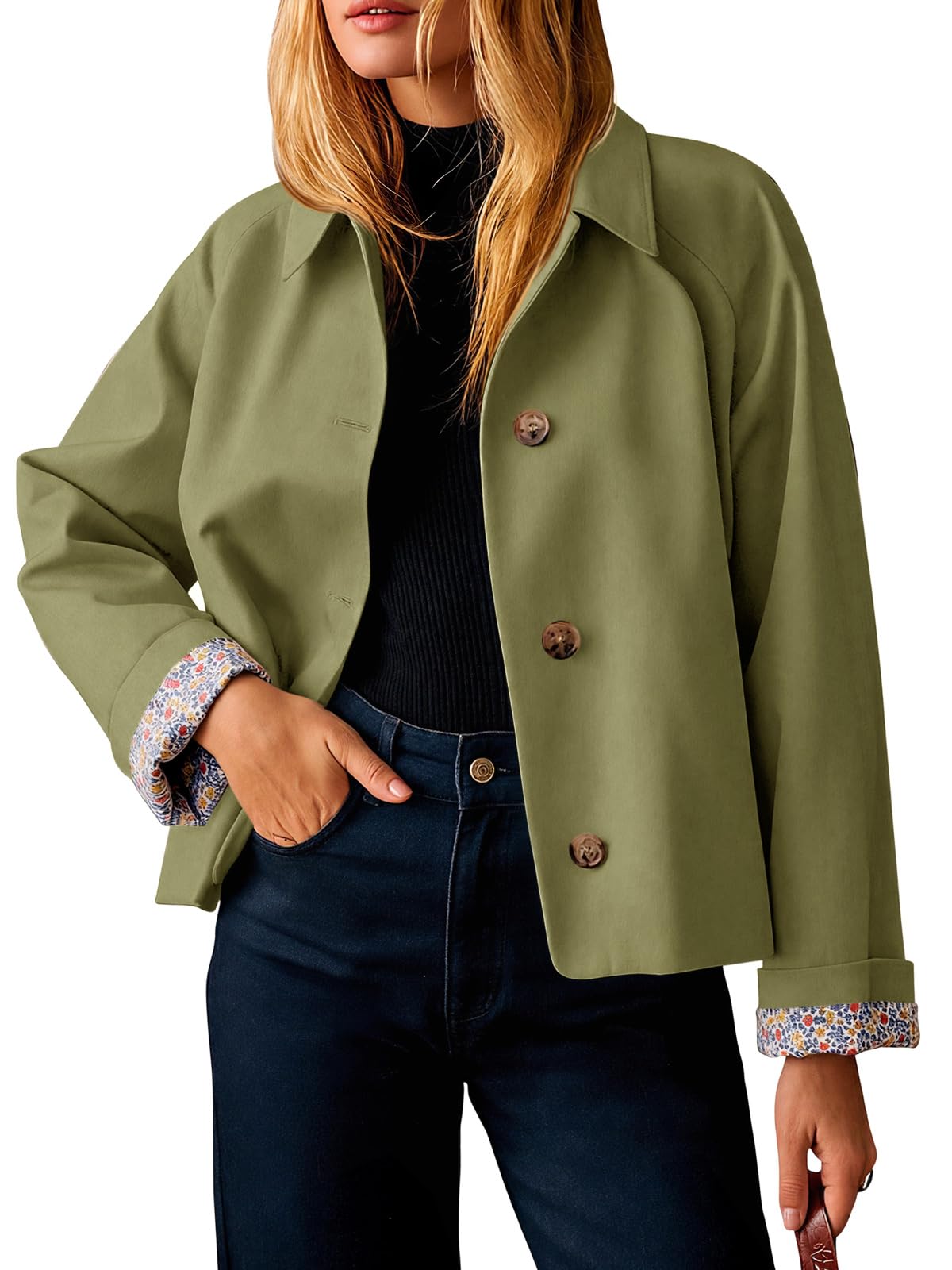 Tankaneo Womens Cropped Trench Coat Lightweight Single Breasted Jackets
