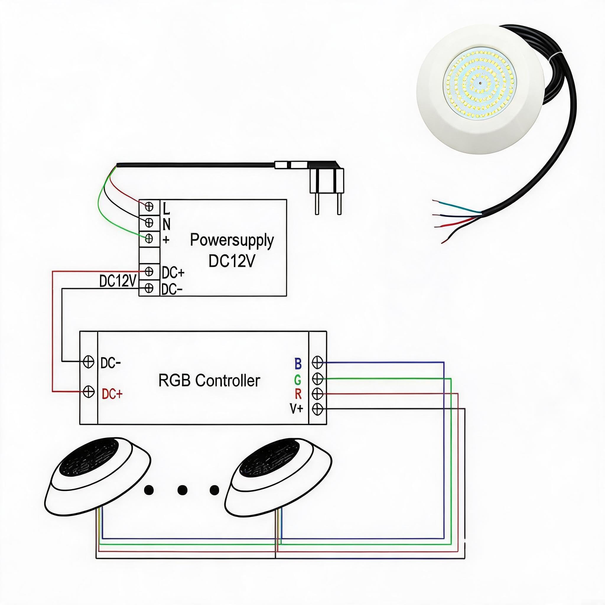 Lampe de piscine LED RVB étanche IP68 12 W pour spa baignoire avec télécommande DC 12 V éclairage à changement de couleur (avec contrôleur)