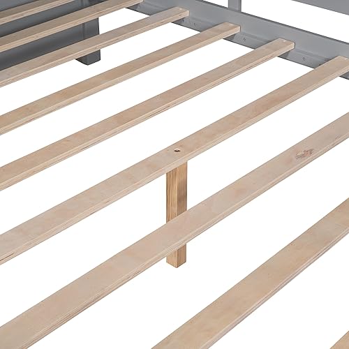 Miniatura 127 de Cama de casa de tamaño individual con 2 cajones, marco de cama de madera y barandilla de seguridad. Ahorra espacio, ideal para el dormitorio de un