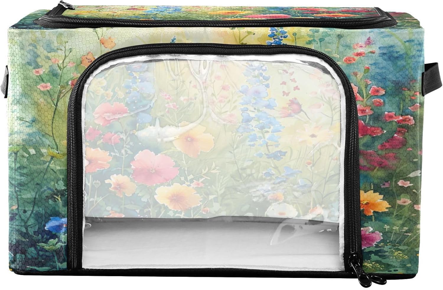 Abstract Colorful Wildflowers Storage Bags Foldable Large Clothes Storage with Clear Window & Carry Handles for Clothing, Blanket, Comforters, Bed Sheets, Pillows