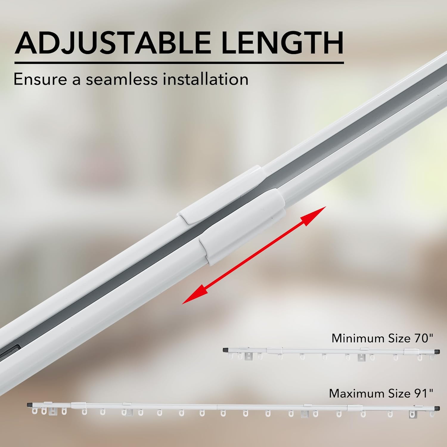 RYB HOME Ceiling Curtain Track Retractable Slider Curtain Track System Heavy Duty Easy Install for Living Room Divider Hospital Bedroom Sliding Glass Door, Matte White, 5.8-7.6 FT, 1 Set