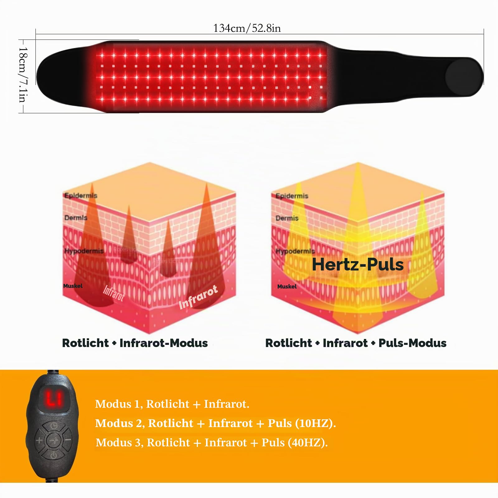 Rotlichtgürtel Infrarotlampe Rotlichtlampe Gürtel 105 LEDs mit Timer Geeignet für Rücken, Schultern und Taille (schwarz)