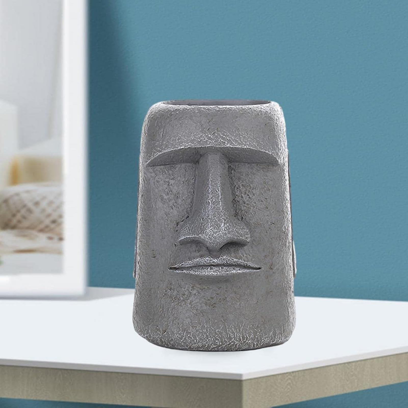 Statua Dell'Isola Di Pasqua, Scultura A Forma Di Testa Di Moai, Decorazione Per La Casa, Per Camera Da Letto, Soggiorno E Decorazioni Da Tavolo(Gray H)