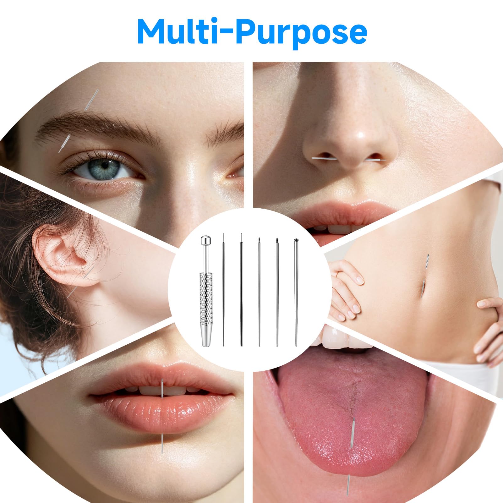 Set de Herramientas para Piercing 6 Piezas, Abridor de Bolas, Cateter, Aguja y Cambio para Oreja Nariz Labio