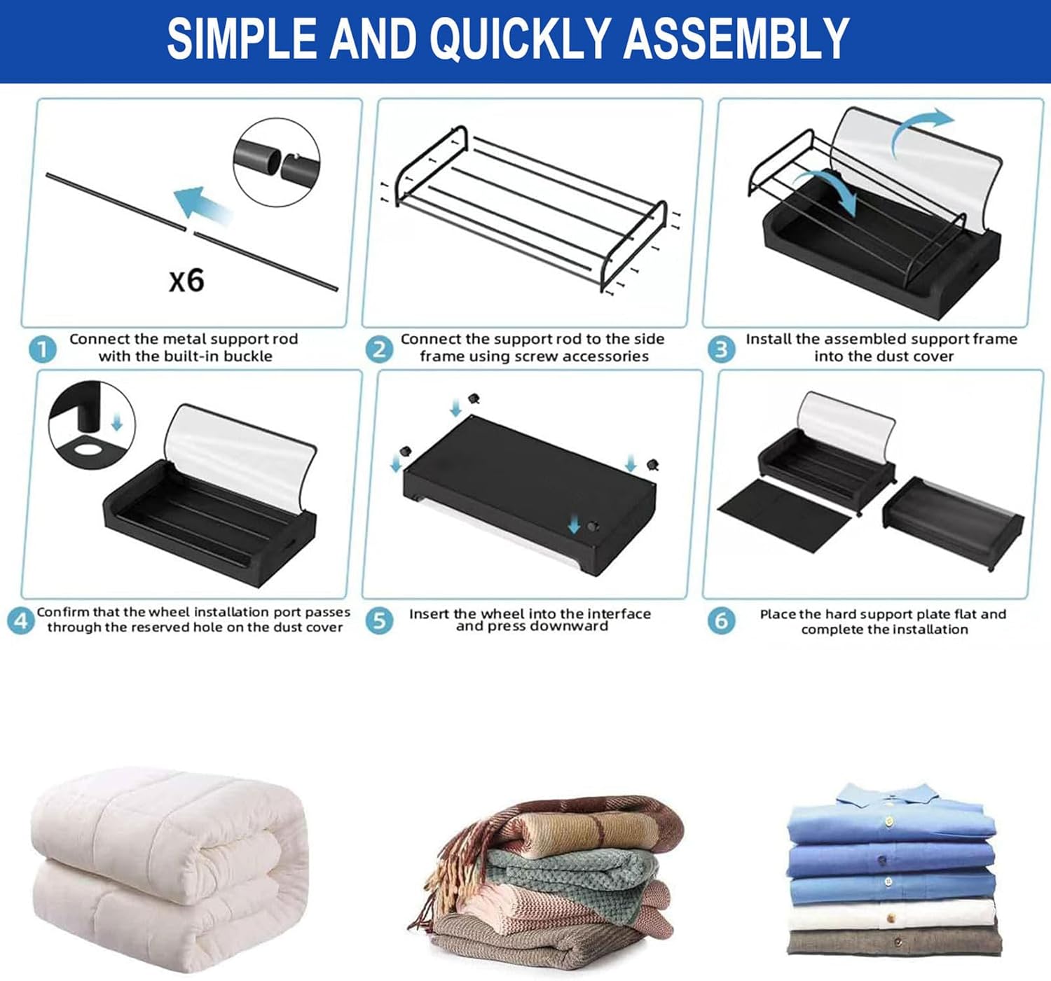 Under Bed Storage Containers with Wheels,Rolling Under Bed Clothes Organizer 2 Pack,Under Bed Storage Metal Drawer,for Clothes Shoes Books Toys