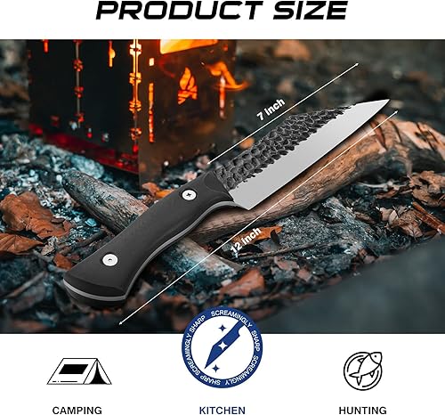 Miniatura 5 de FINTISO Cuchillo de chef de 7 pulgadas, cuchillo de cocina de estilo japonés para cortar carne, cuchillo vikingo afilado con mango G10 de espiga