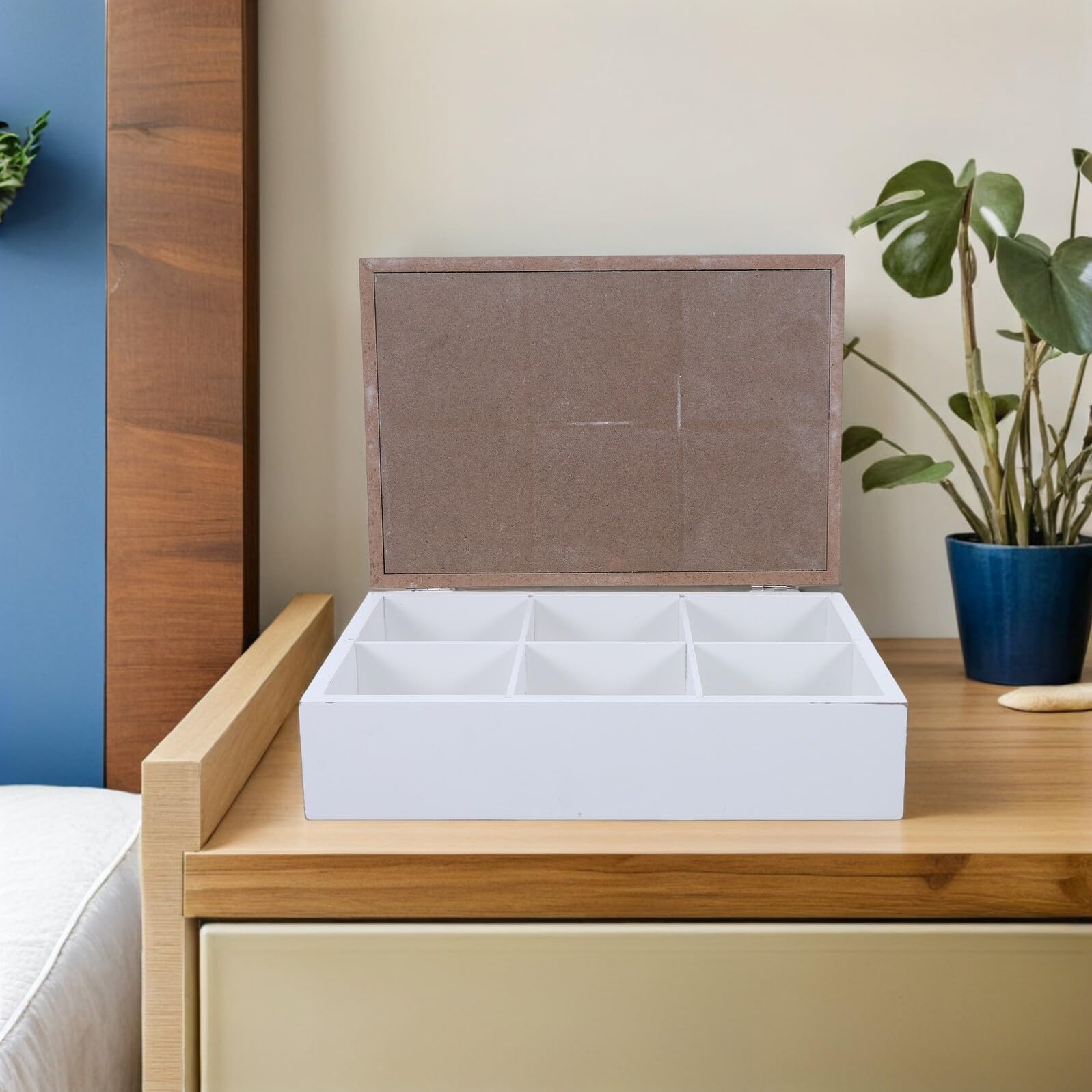 NOLITOY Boîte de Rangement en Bois Compartimentée à 6 Compartiments, Style Marine, Organiseur Décoratif pour Sachets de Thé, Bijoux et en-Cas, avec Séparateurs Pratiques pour Bureau,