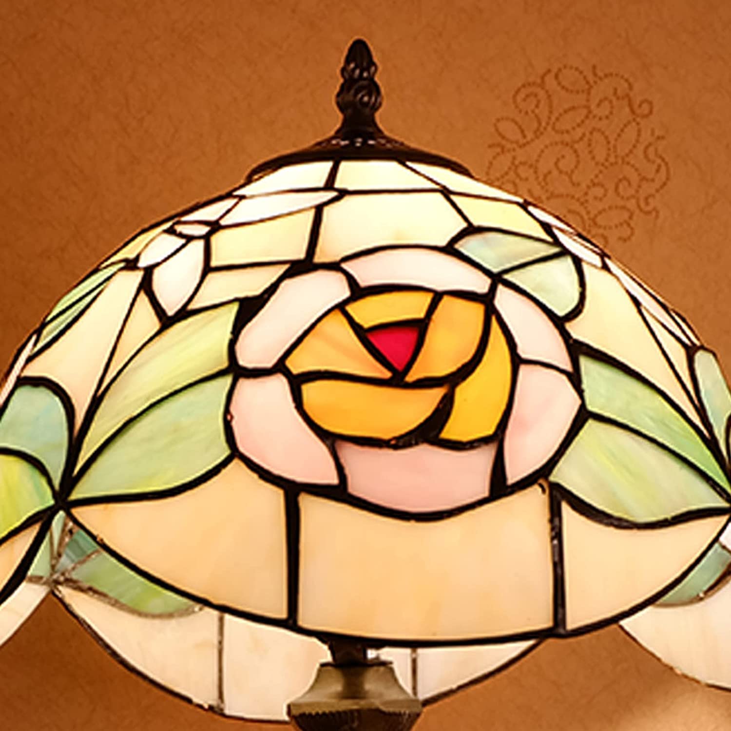 Tiffany Tiffany Table Table Lampa 12 -Calowa Różowa Różowa Vitrail Retro Lampa Pasterska Biuro Do Badań Barowych Oświetlenie