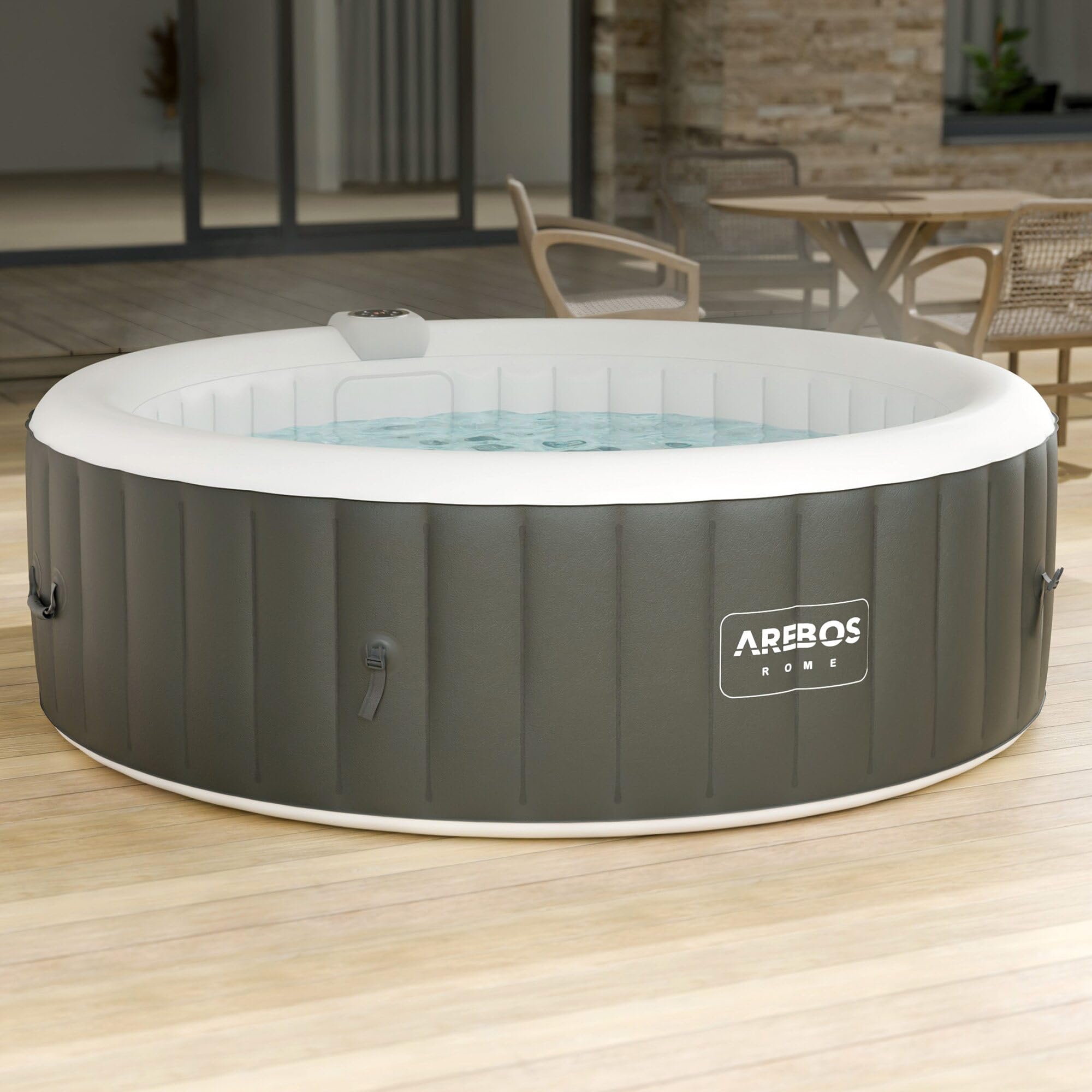 Arebos SPA Hinchable Piscina de hidromasaje | Hinchable | Redonda | para Interior y Exterior | ⌀ 208 cm | 6 Personas | 130 chorros de Masaje | 1000 litros