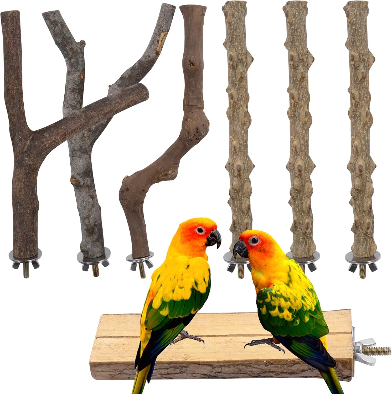 7 PCS Natural Wood Bird Perch Parakeet Stand Platform Parrot Paw