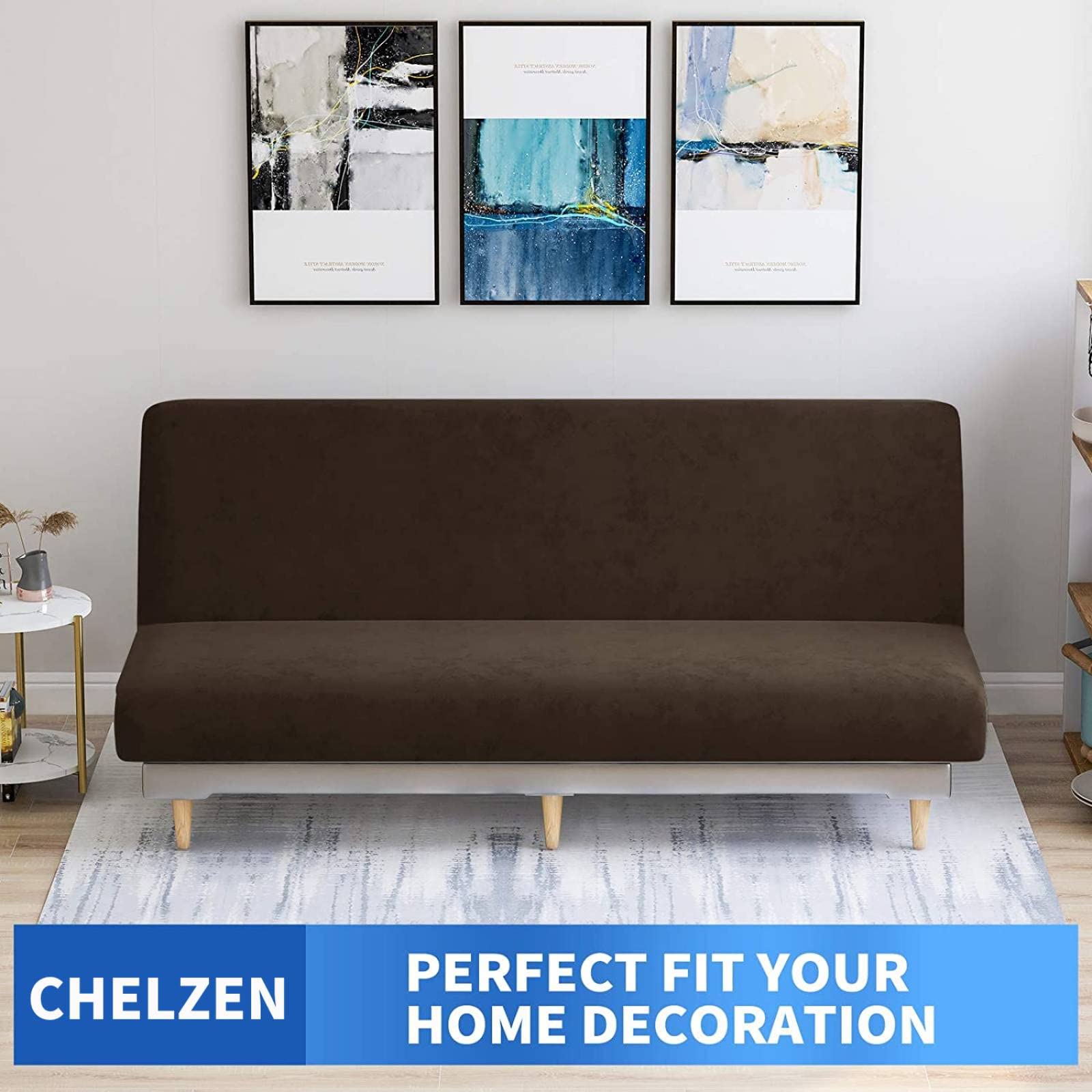 CHELZEN Velvet Futon Cover High Stretch Armless Couch Covers Spandex Fabric Sofa Bed Slipcover Anti Slip Furniture Protector (Futon - Image 2