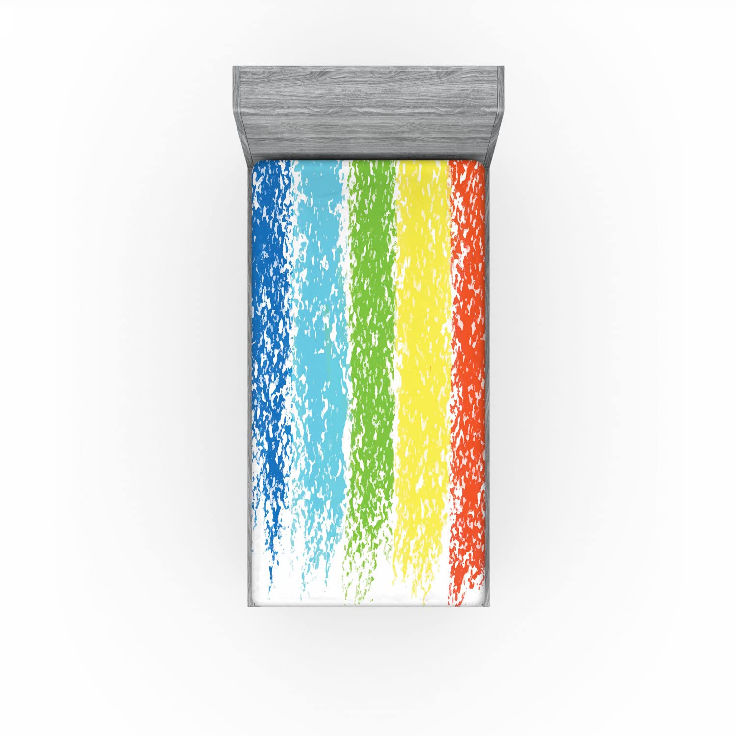 Ambesonne Crayon 2 Pack Fitted Sheet, Cheerful Pastel Painting, Bed Cover All-Round Elastic Deep Pockets 2 Pieces, Package Contains 2 Twin Size Fitted Sheets, White Green