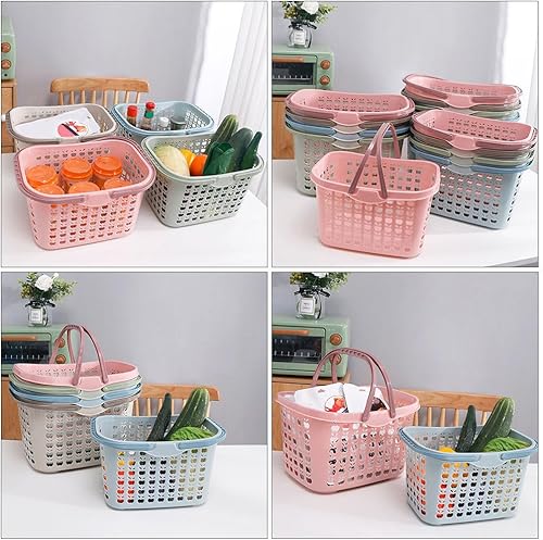 Miniatura 4 de Hemoton Cesta de la compra con asas, cestas de compras de plástico al por menor, cestas de compras apilables, cesta de almacenamiento de frutas para