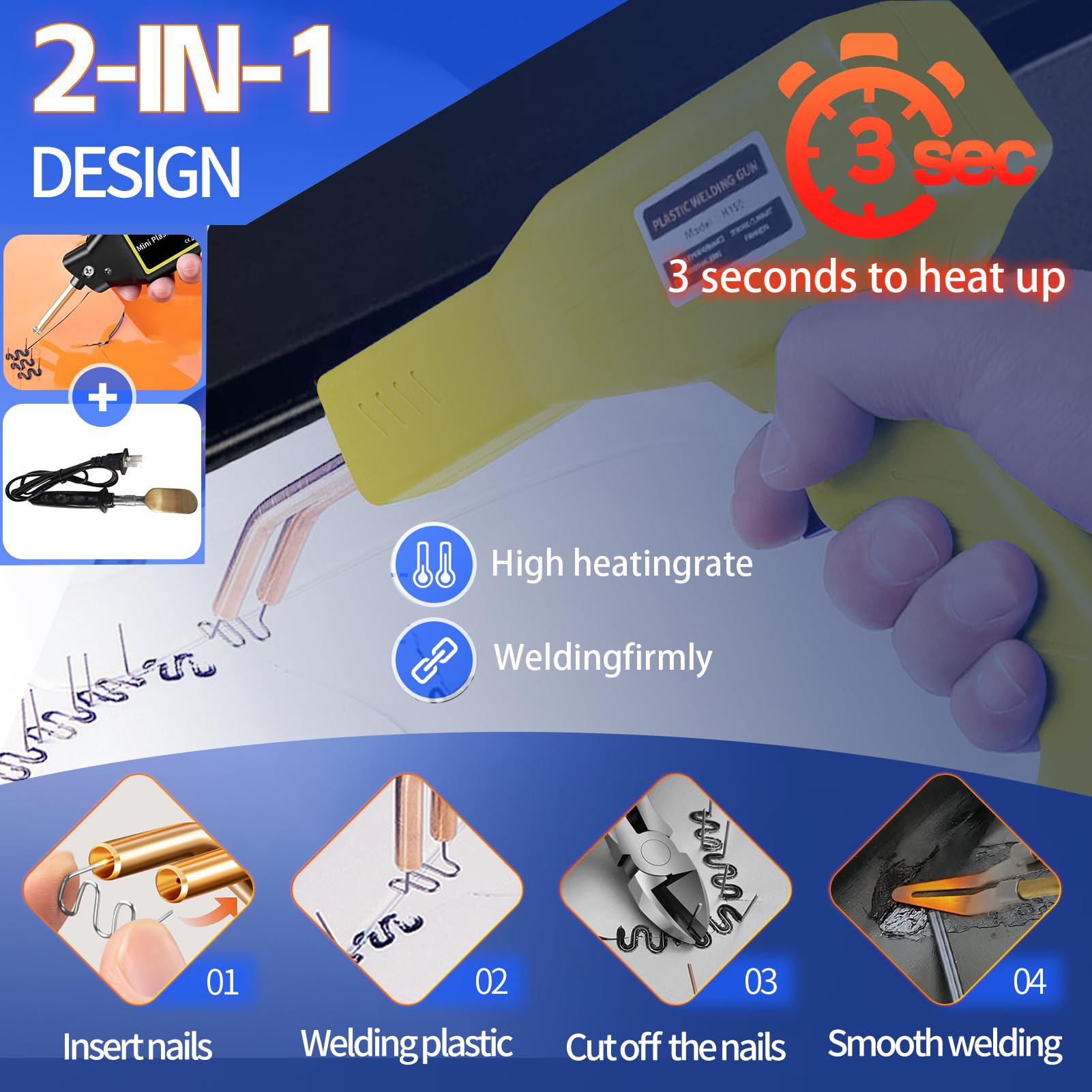 150W Plastic Welder, 2 in 1 Plastic Welding Kit, Hot Stapler Kit, 800PCS Hot Staples & 2PCS Welding Plastic Welding Rods - Image 2