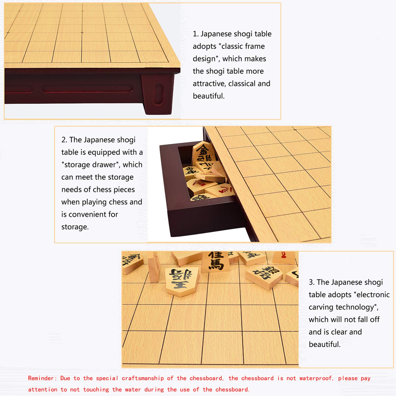 Cutfouwe Gioco da Tavolo Shogi, Set di Giochi di Scacchi Giapponese Shogi, Tavola di Legno con Cassetti E Koma Tradizionali Giocano A Pezzi,Basswood,27x25x5cm