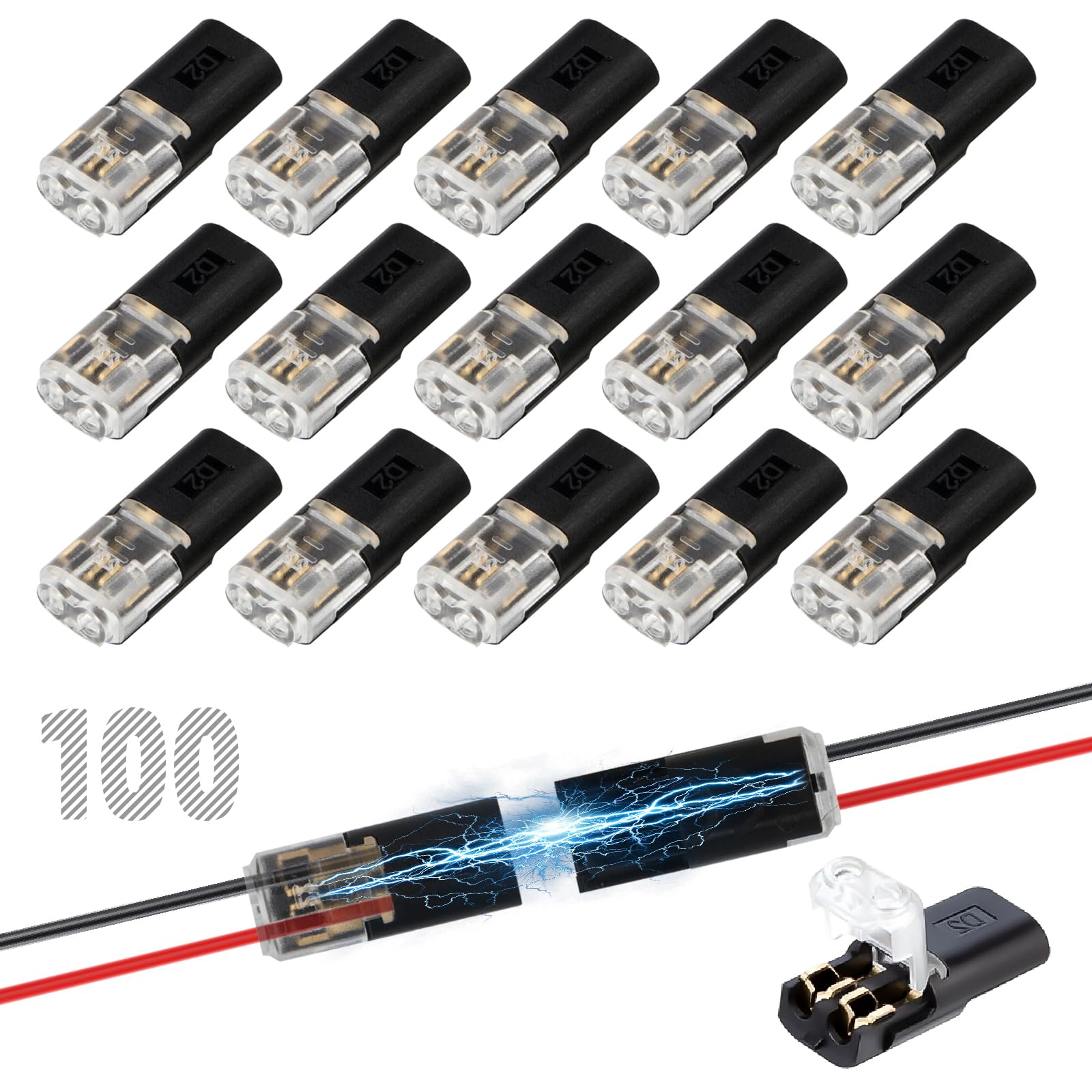 Almighty Tools 100Pcs No Strip Wire Connectors 18-22 AWG Double - electrical connectors | Mubboo