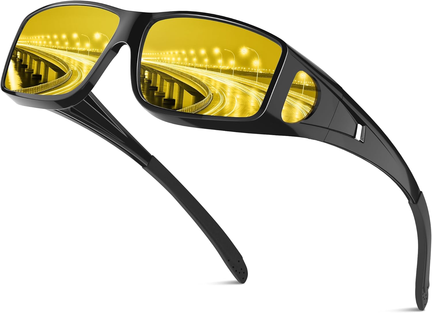 Night Vision Glasses for Men, Drive Bright Anti-glare Polarized Night Driving Glasses for Women Men, Black Night Vision Lens