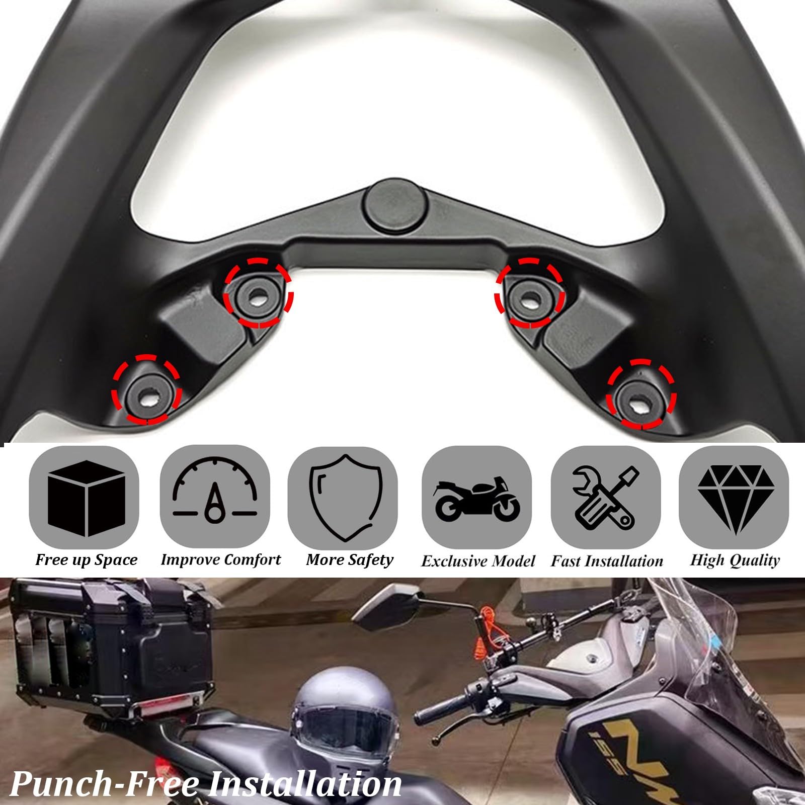 Compatible con Yamaha NMAX 155 2015-2024, Portaequipajes, Soporte Top Box, Estante, Accesorio Moto (20-24, Negro Mate)