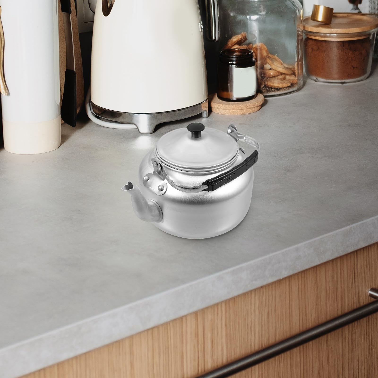 PRETYZOOM Bouilloire Aluminium 1.2L Avec Filtre Infuseur Et Poignée Ergonomique Théière Portable Pour Maison Camping Café Et Restaurant