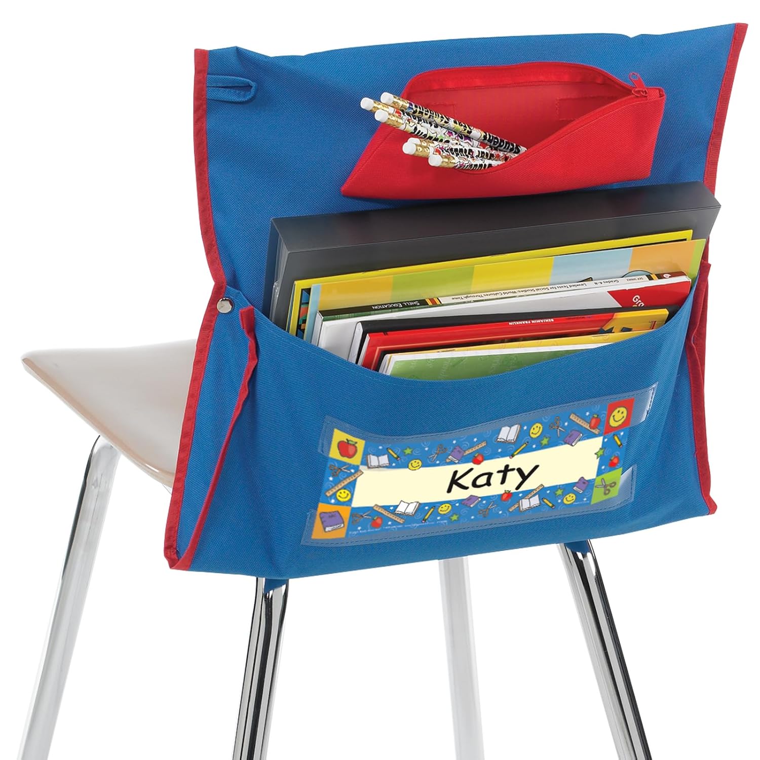 Really Good Stuff Deluxe Chair Pockets with Pencil Case, 6 Pack, Blue, Chairback Buddy, Classroom Chair and Seat Storage Organizer, for Students and Classroom Organization