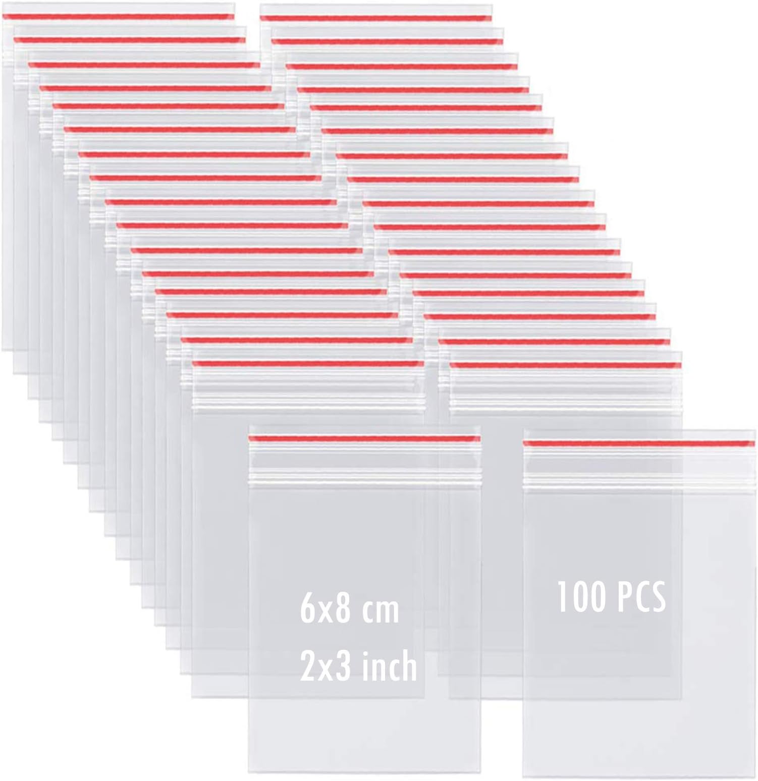 Hengulus Schliersee Small Plastic Resealable Zipper Bags 2"x3",Clear Poly Ziplock Bags,100 Pack 2.3 x 3.1 HGPE6X8