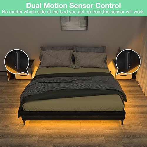 Miniatura 2 de WOBANE Tira de luz LED activada por doble movimiento, tira de luz recargable de 16.4 pies, luz de cinta alimentada por batería para debajo del