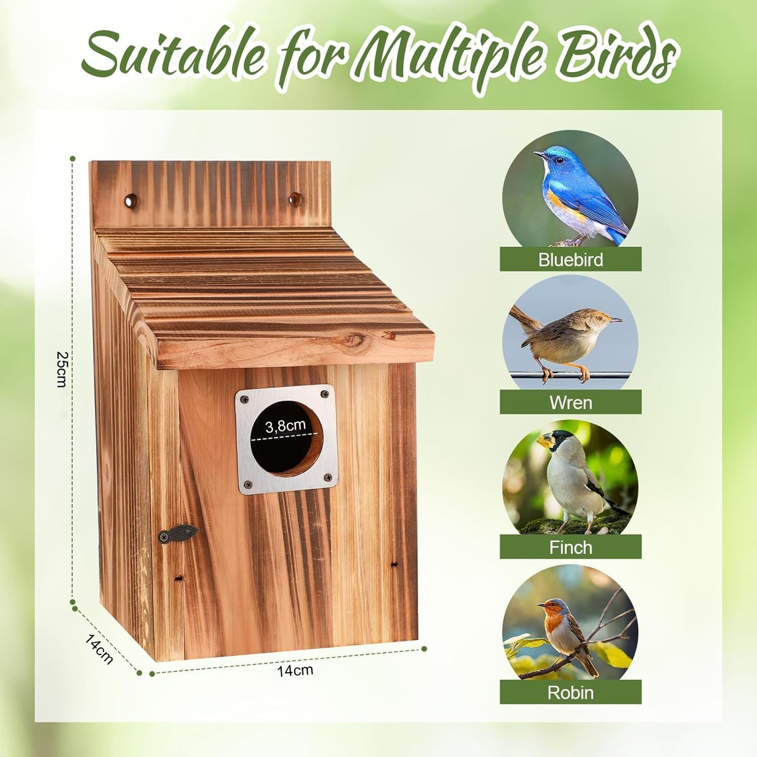 4 pièces Nichoir Oiseaux Exterieur, Maisons d'oiseaux avec protège-métalliques, serrures de sécurité, Fentes de vol & Ventilation, entrée de 3,8 cm