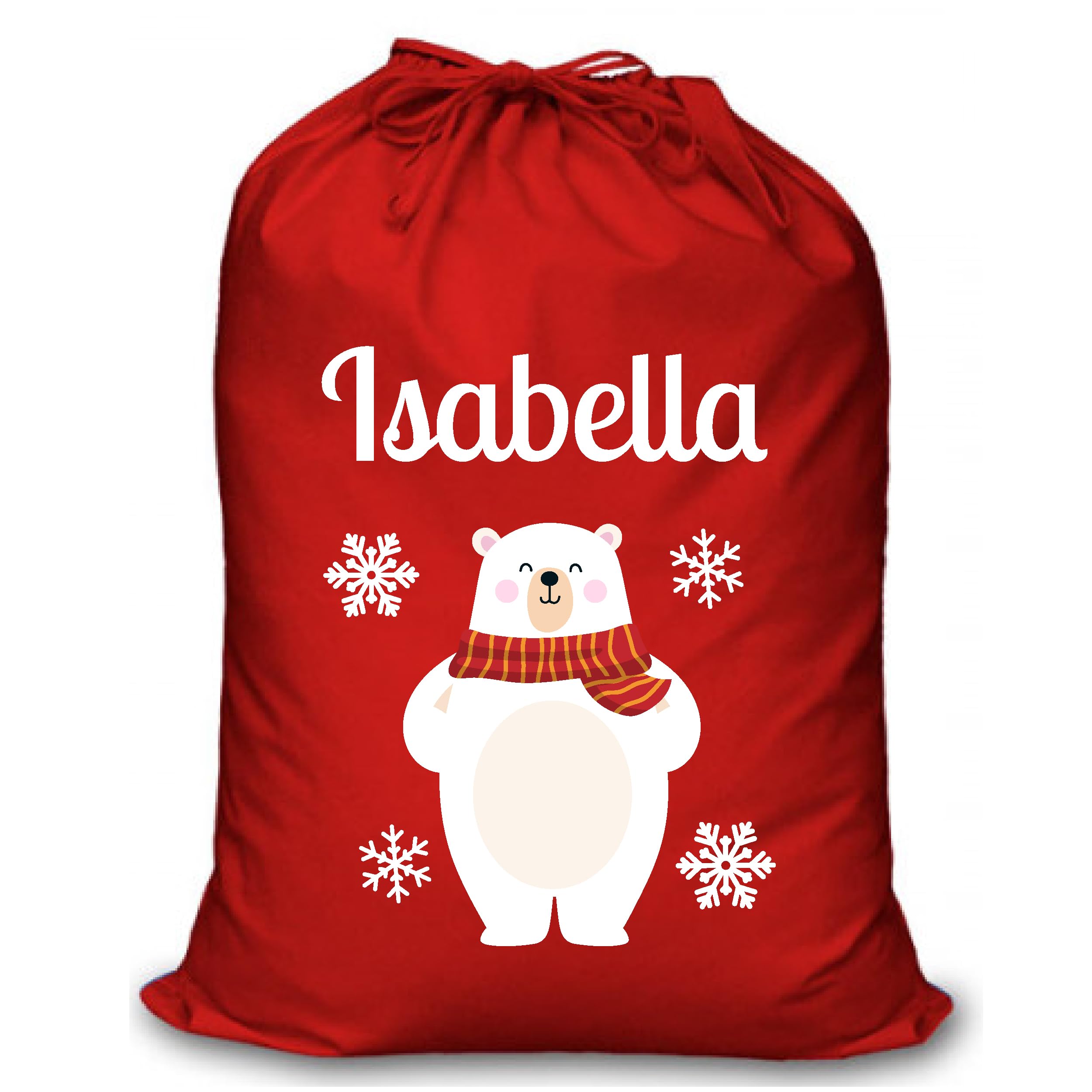 Personalised Santa Reindeer Sack: Custom Name Gift Bag for Kids & Adults - Festive Large Reusable Christmas Sack (Red - Polar Bear)