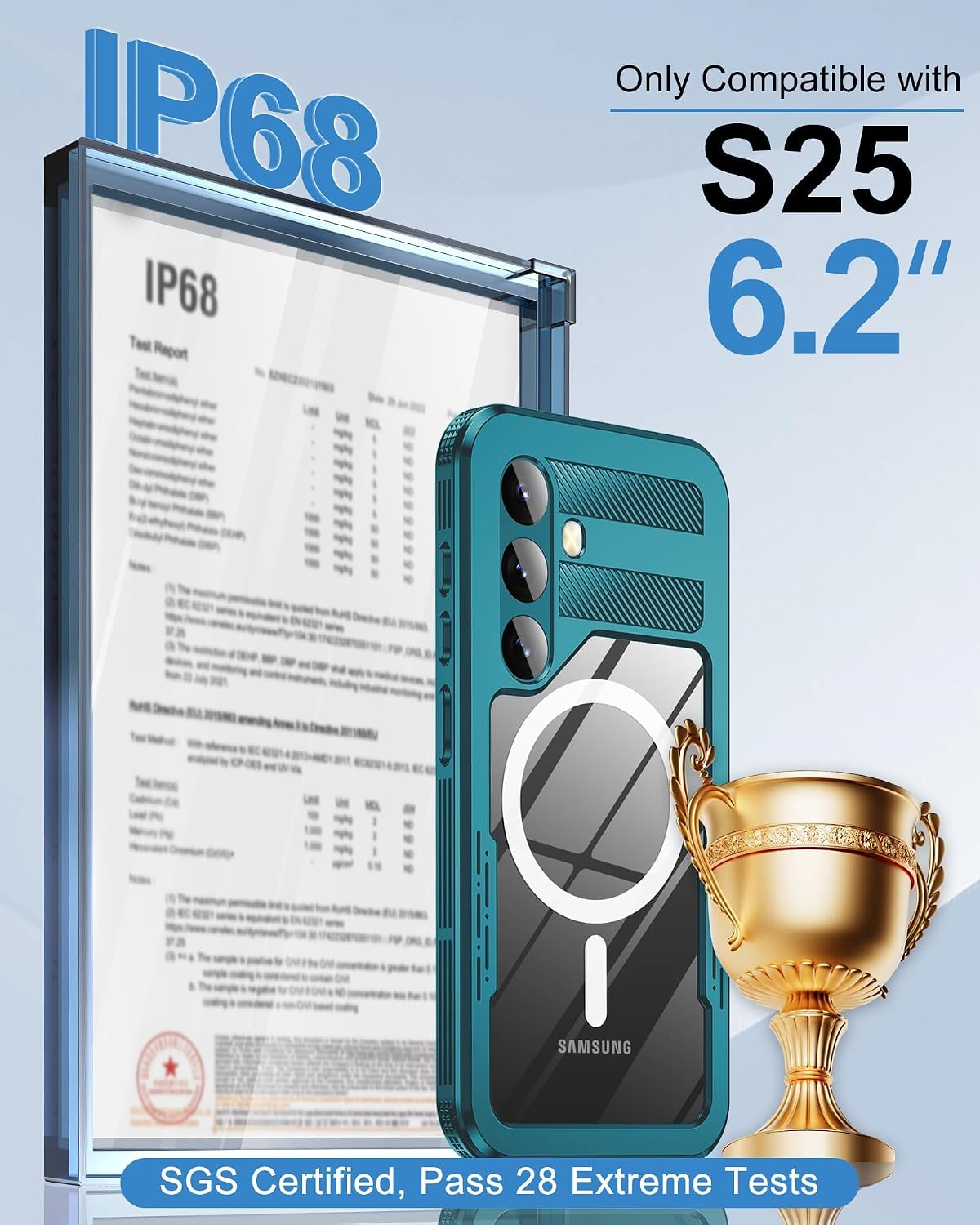 for Samsung Galaxy S25 Waterproof Case, [Fit for Magsafe] [IP68 Water Proof] [Built-in Screen Protector], Magnetic Heavy Duty Military Grade Rugged Phone Case for S 25 6.2", Teal