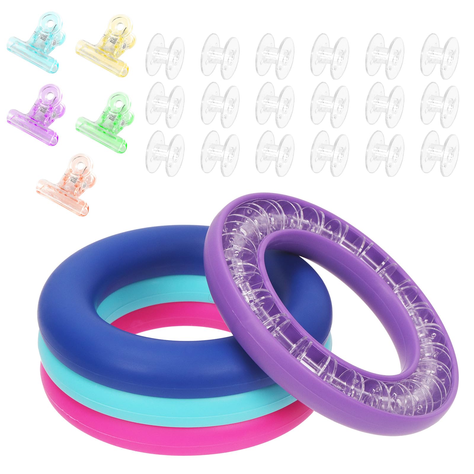 Tanstic 84Pcs Silicone Round Bobbin Holder Kit, Sewing Machine Bobbin Organizer Bobbin Ring Saver, Bobbin Ring Holders with Bobbins, Sewing Clips for