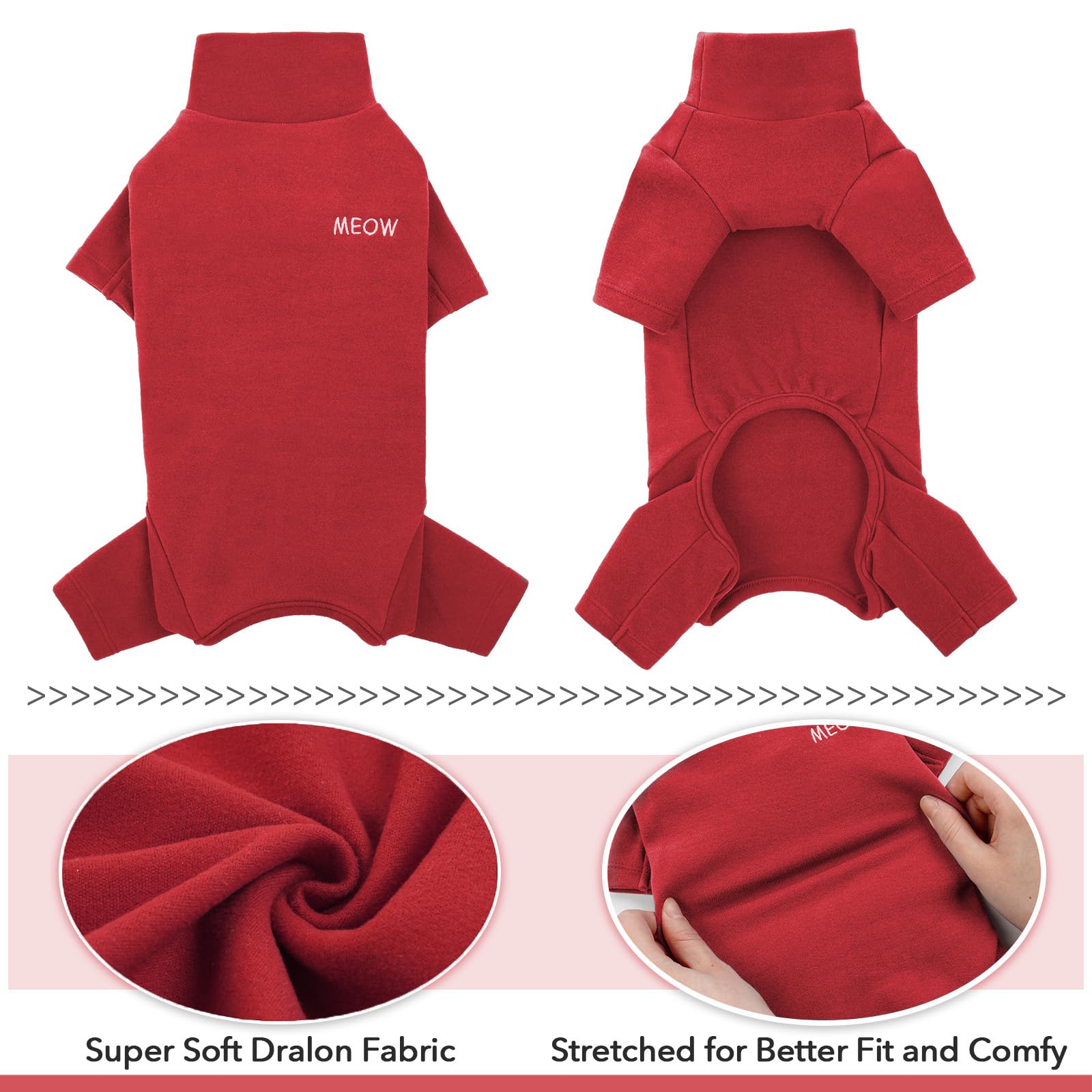 Cat Jumper, Cat Recovery Suit Long Sleeve & Open Belly(Red, M) - Image 3