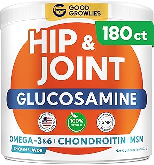 Glucosamine for Dogs Hip & Joint Supplement - Chondroitin, Omega-3, MSM - Joint Health & Pain Relief - Senior & Large Dogs - Made in USA - 180 Mobility Chews