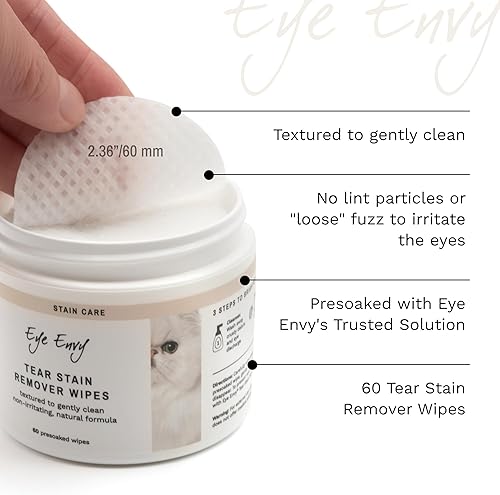 Miniatura 6 de Eye Envy Toallitas para manchas de lágrimas para gatos. Con textura para limpiar suavemente, trata la causa de las manchas. Fórmula 100% natural.