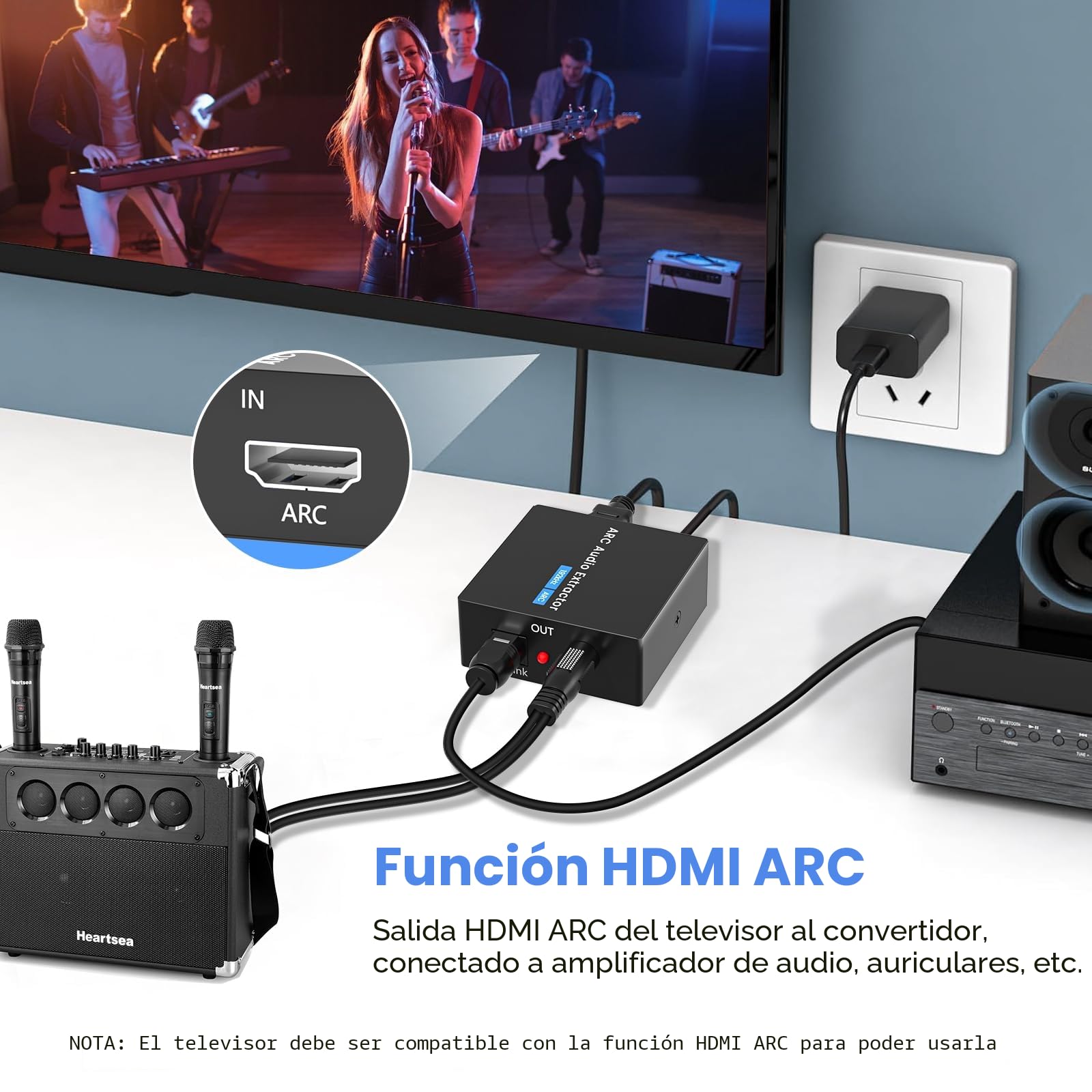 Adaptador HDMI ARC,192kHz Extractor de Audio HDMI ARC Viene con Cables ópticos y de 3,5 mm,El Convertidor DAC es Adecuado Para Sistemas de Audio Estéreo y Amplificadores