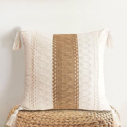 Woven Farmhouse Accent Decorative Throw Pillow Cover for Couch Sofa