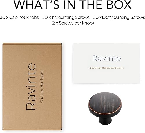 Miniatura 138 de Ravinte Paquete de 50 pomos de gabinete de cocina de 1-1/4 pulgadas, pomos redondos sólidos para cajones de aparador, pomos de tocador negro mate