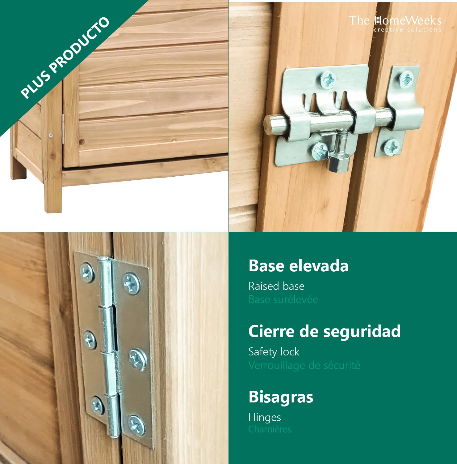 The Homeweeks Cobertizo Armario Caseta | Luka | Madera Tratada Maciza 70 * 35 * 177cm | Armario Multiusos | Impermeable | para Almacenamiento y Protección de Herramientas y Accesorios de Jardín