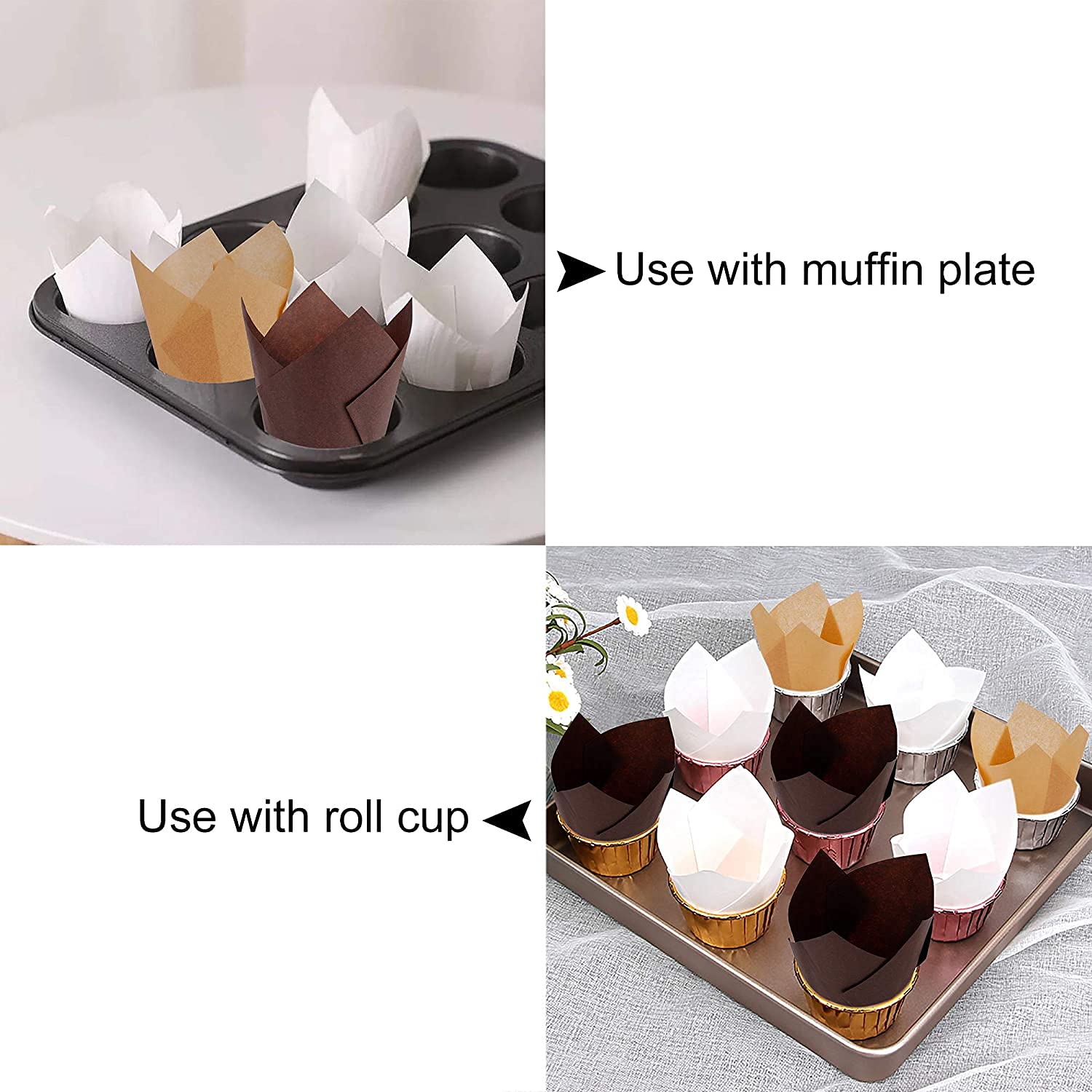 150 Caissettes Muffins Tulipes En Papier - Lot 3 Couleurs Élégantes, Moules Cupcakes Anti-Adhésifs Pour Cuisson Parfaite